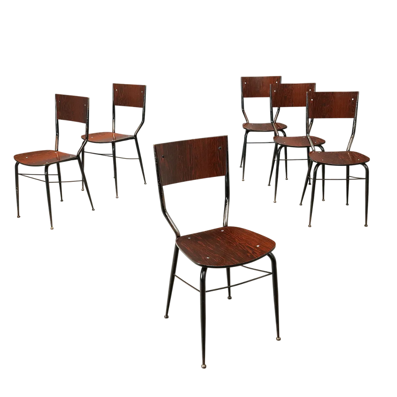 6 Sedie in metallo smaltato nero e laminato, '900 9