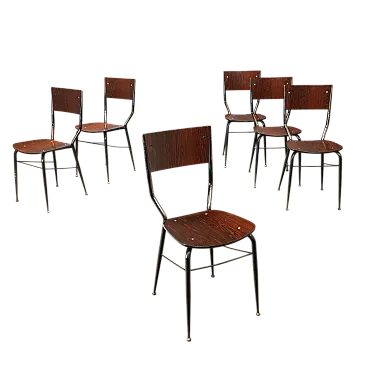 6 Sedie in metallo smaltato nero e laminato, '900