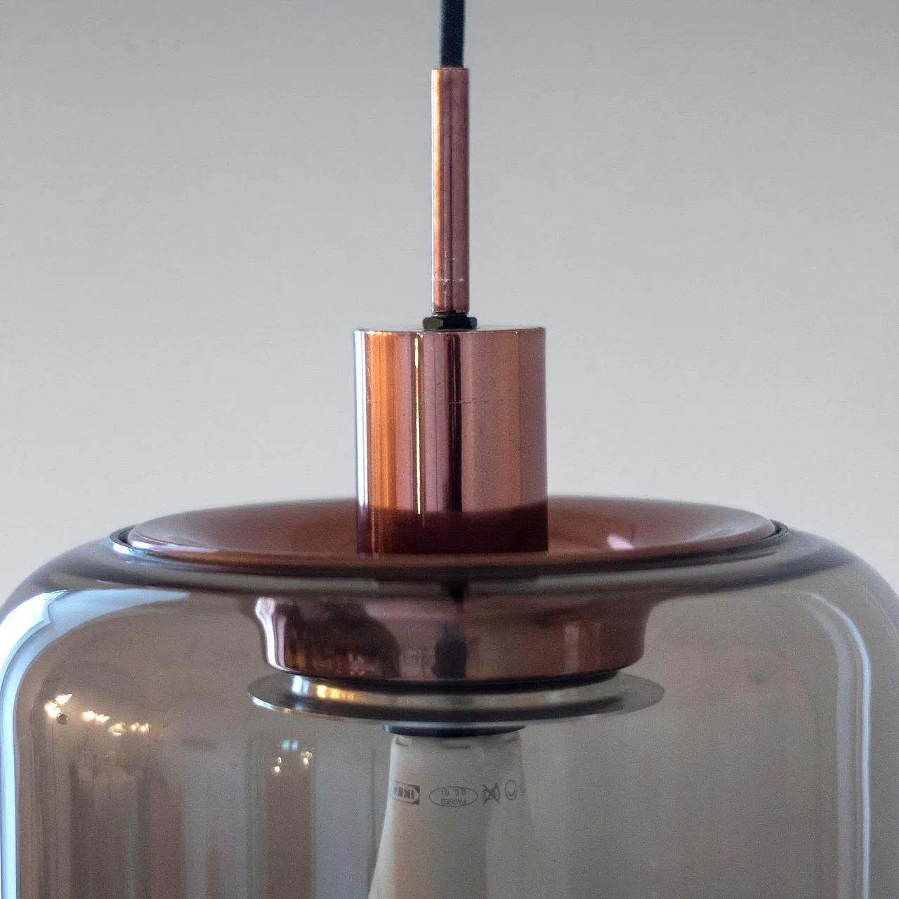 Smoked glass pendant lamp, 70s 2