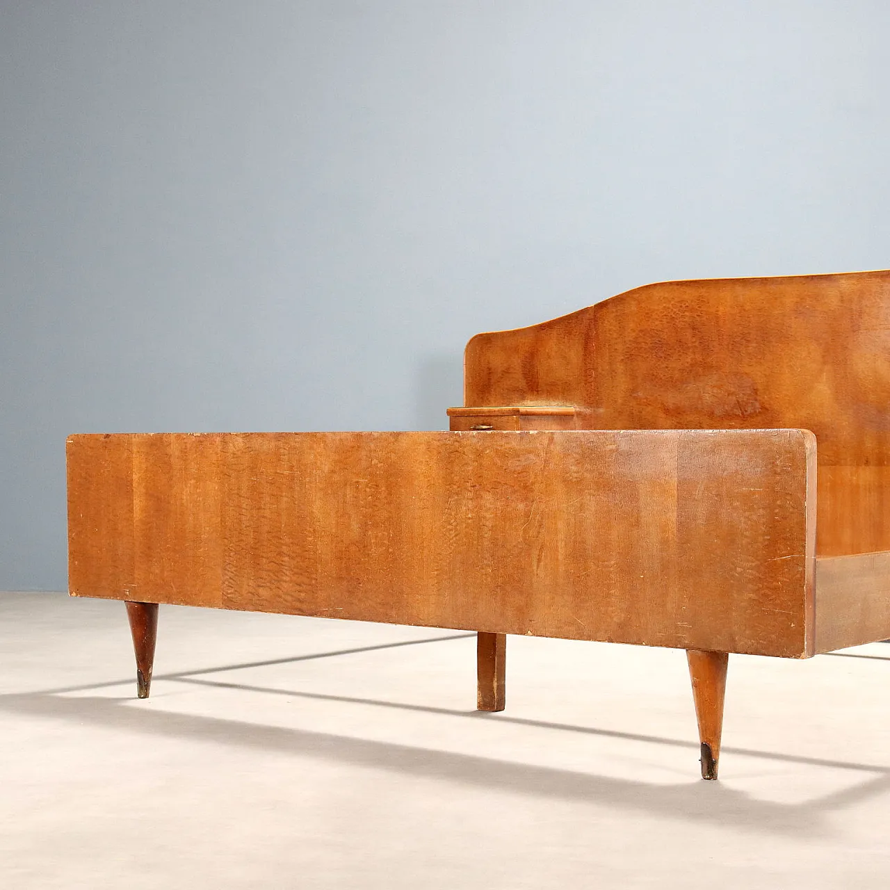 Letto matrimoniale in radica di acero con comodini, '900 8