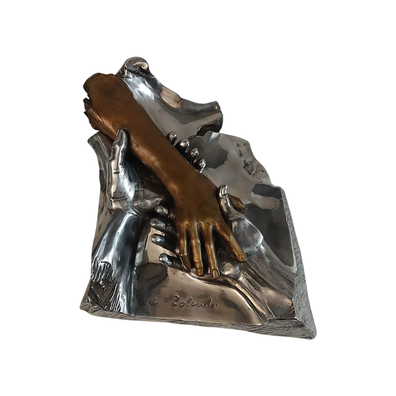 Basso rilievo in bronzo argentato firmato, anni '90 7