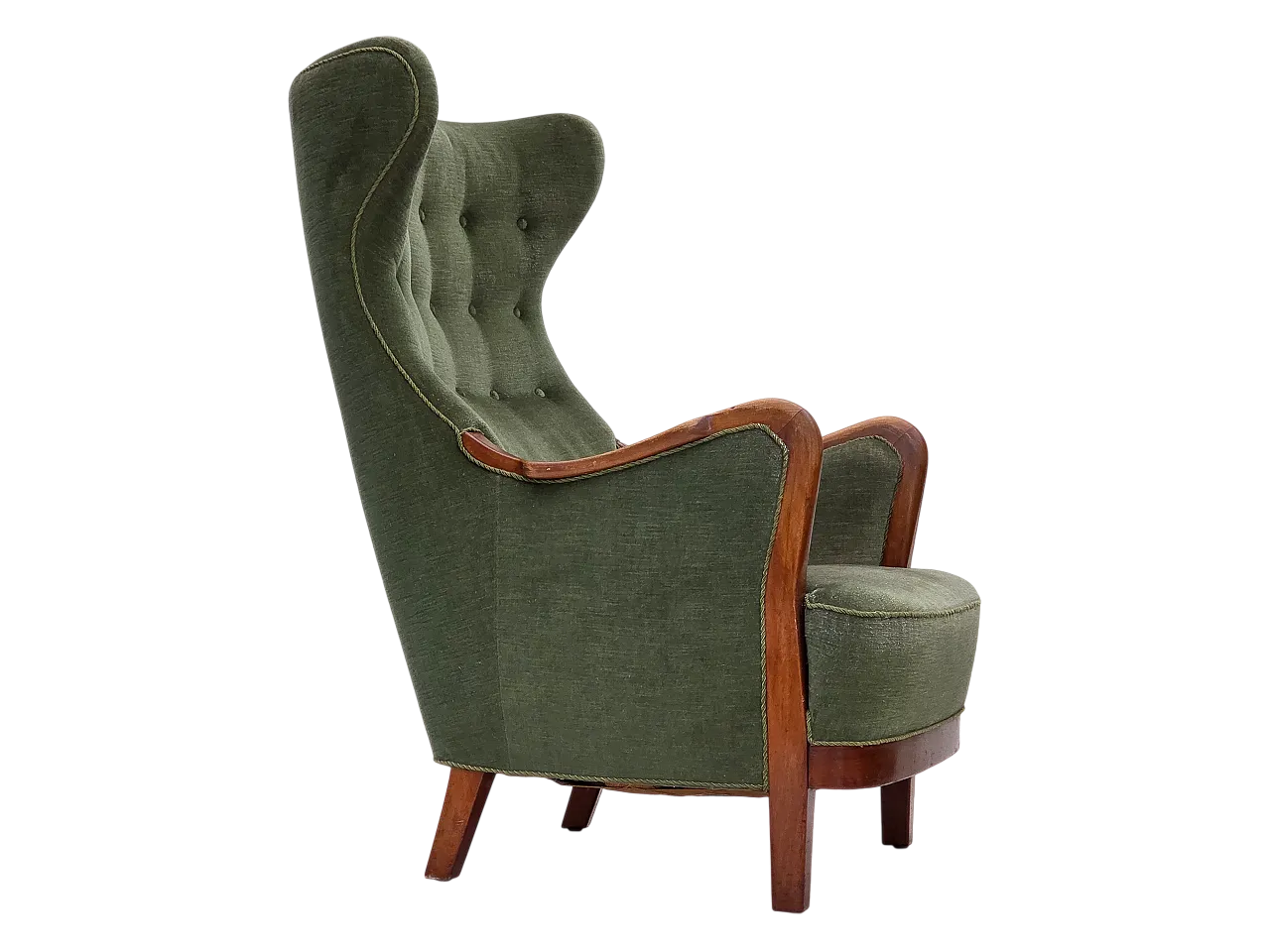 Danish highback armchair, green velour, teak wood, 1960s 24