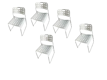 5 sedie Omkstak in metallo bianco di Bieffeplast, anni '70
