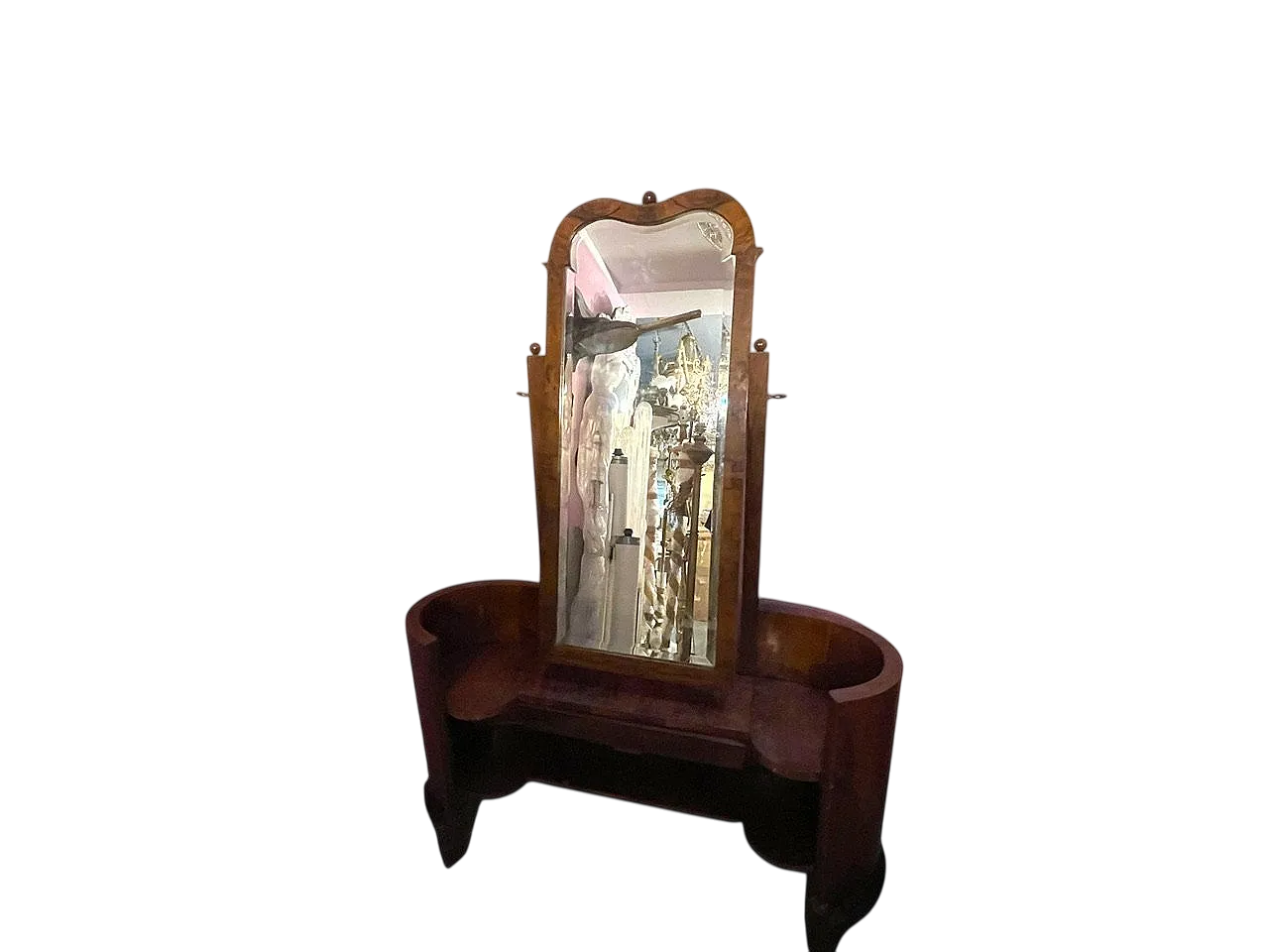 Toeletta in legno Art Déco con specchio regolabile, anni '50 14
