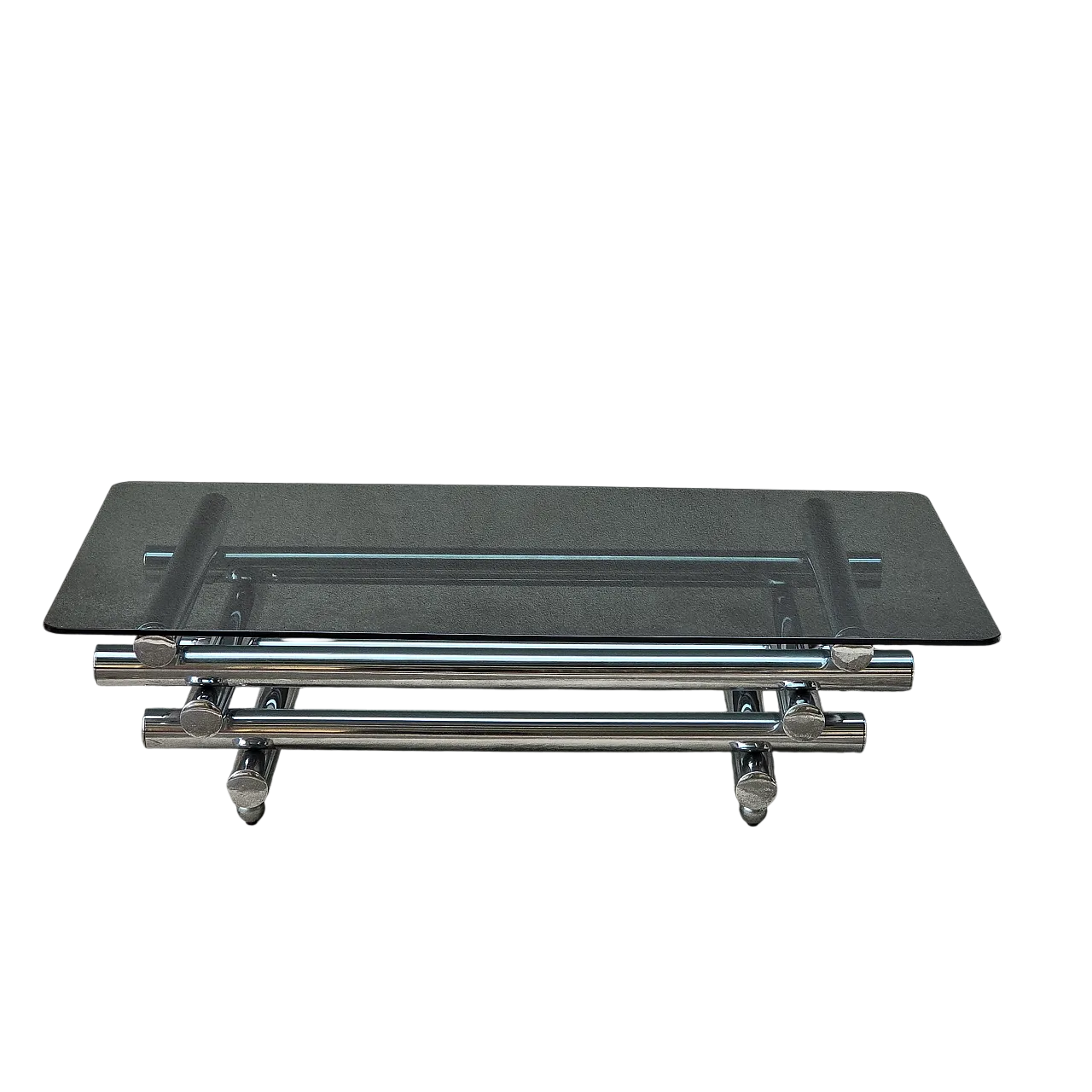 Modern coffee table in glass and chromed steel, 1970s 7