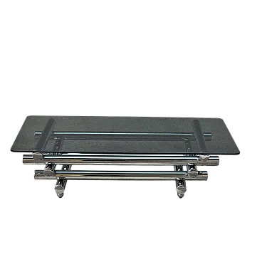 Tavolino moderno in vetro e acciaio cromato, anni '70