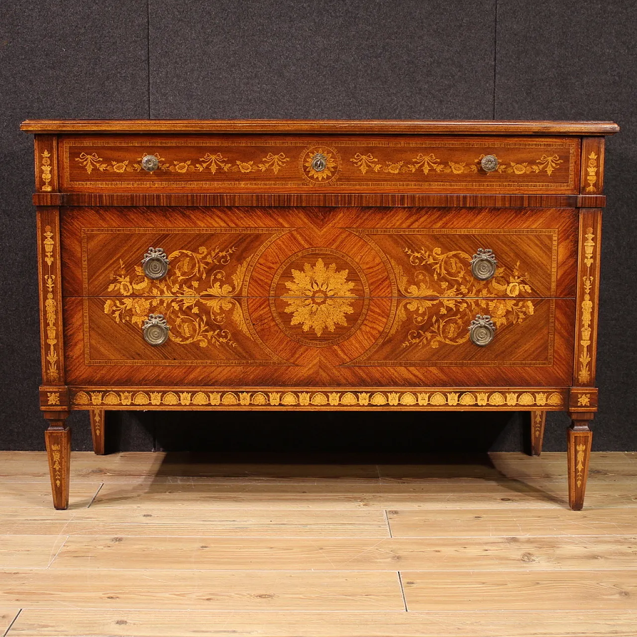 Italian inlaid chest of drawers in Louis XVI style, 20th century 3
