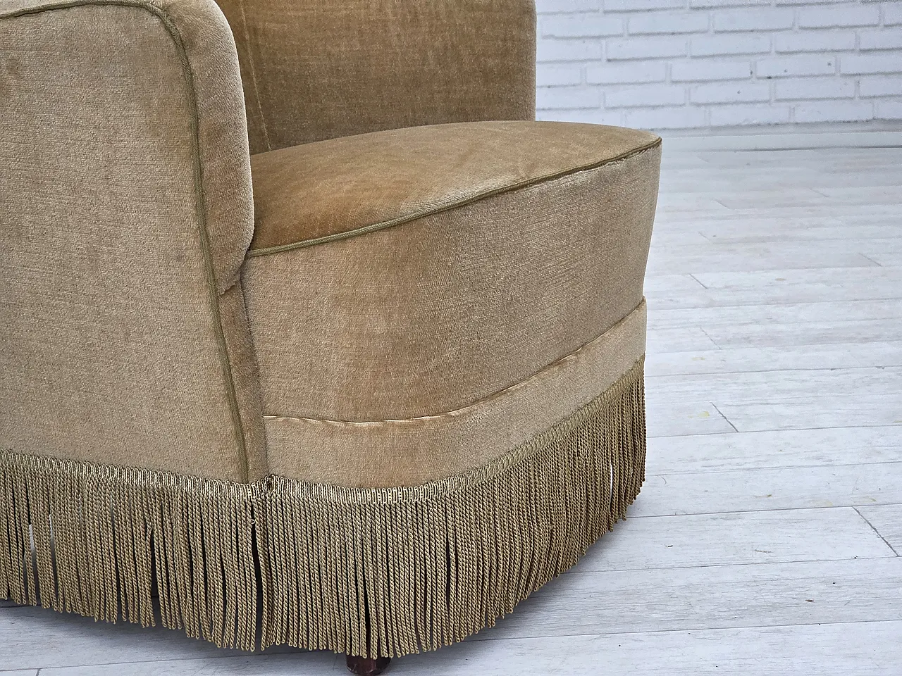 Danish armchair, light green velour, 1970s 2