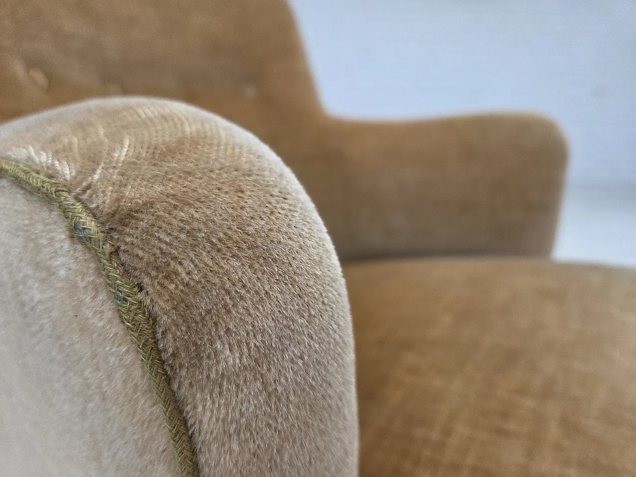 Danish armchair, light green velour, 1970s 5