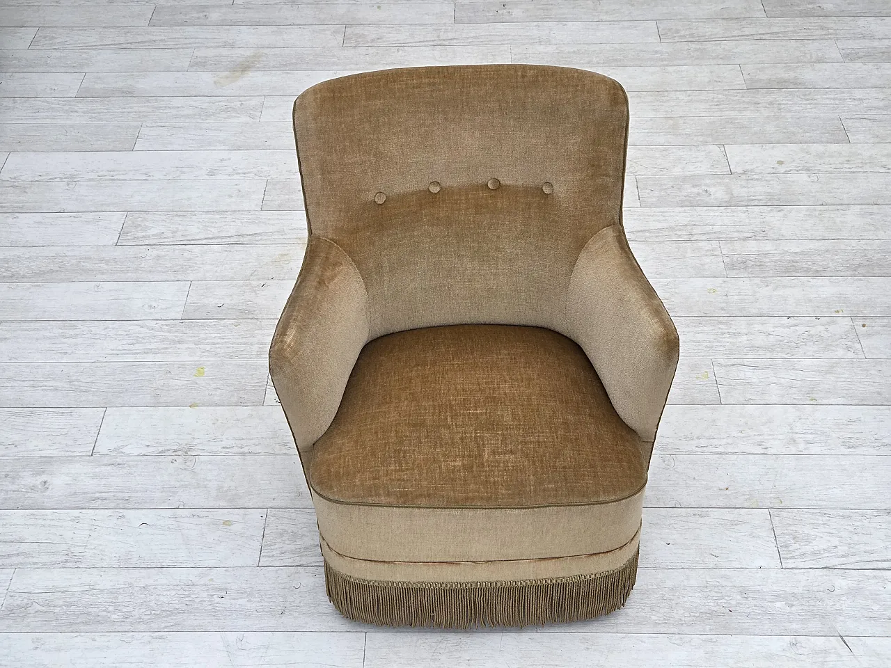 Danish armchair, light green velour, 1970s 7