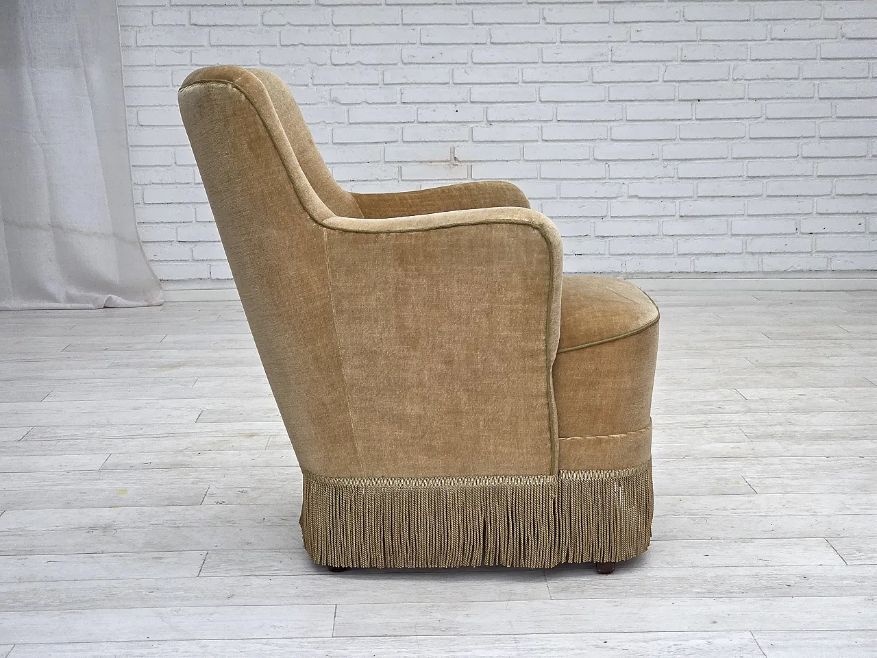 Danish armchair, light green velour, 1970s 8