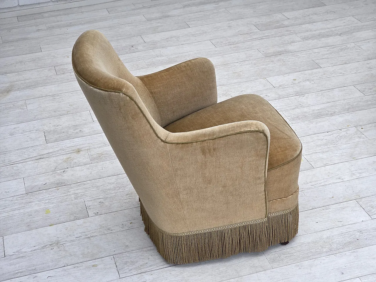 Danish armchair, light green velour, 1970s 9