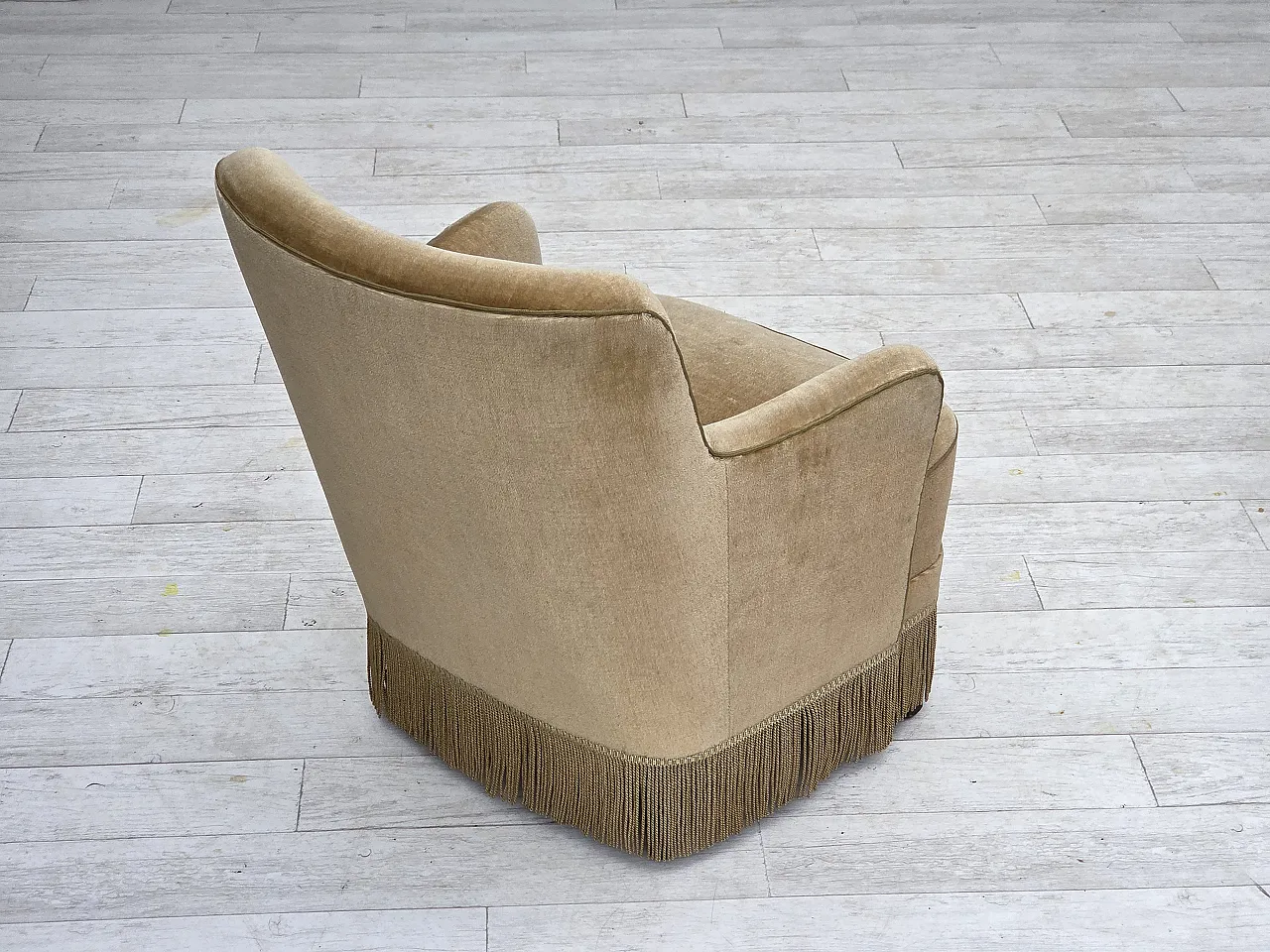 Danish armchair, light green velour, 1970s 10