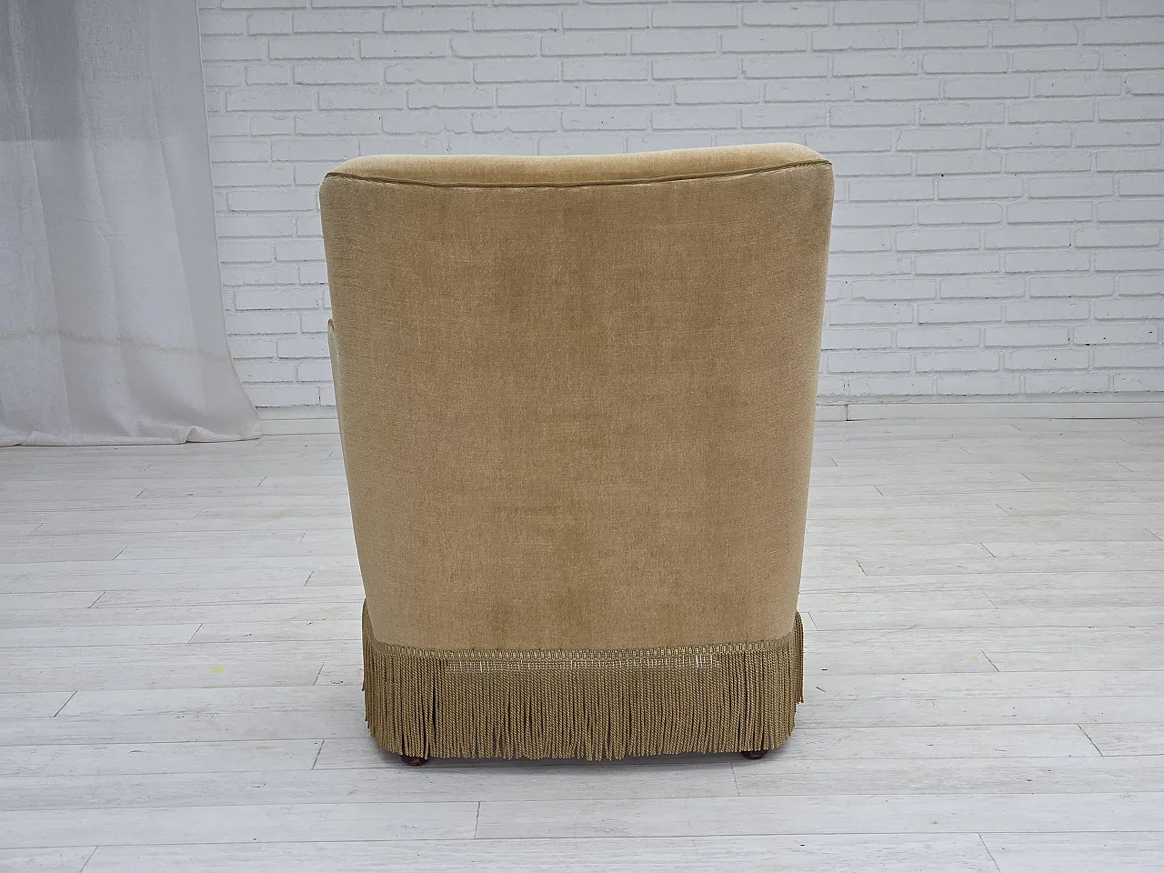 Danish armchair, light green velour, 1970s 12