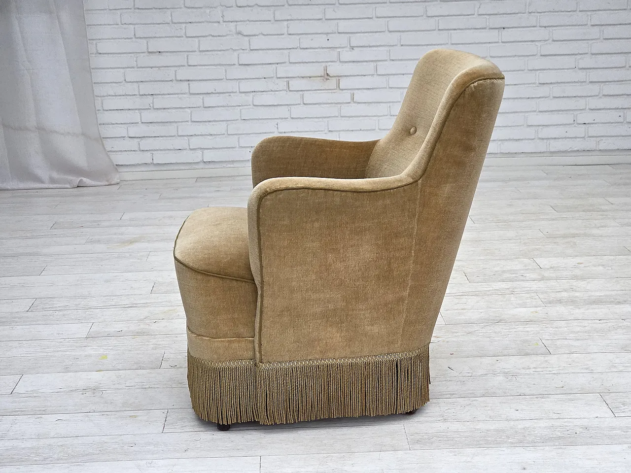 Danish armchair, light green velour, 1970s 13