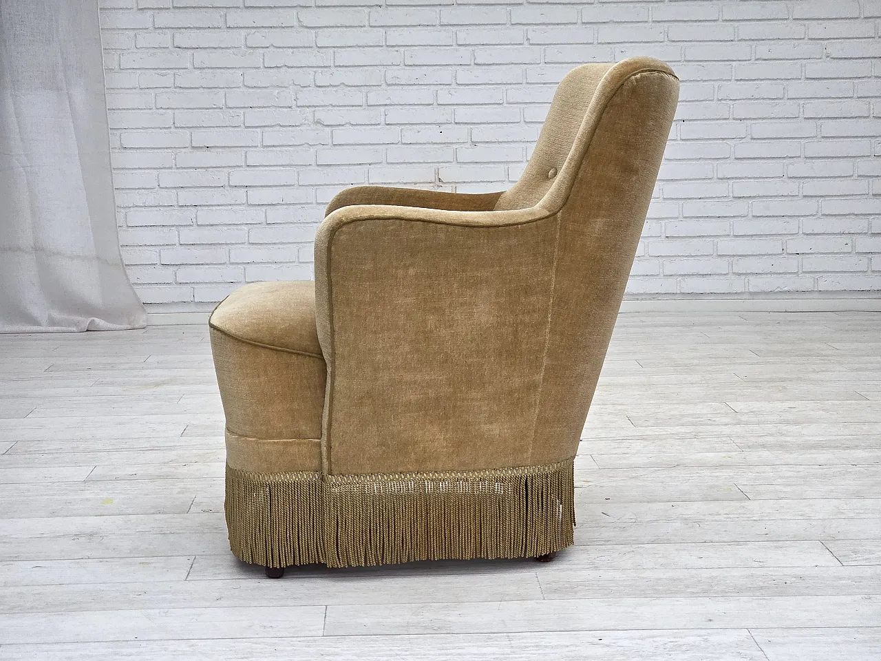 Danish armchair, light green velour, 1970s 14