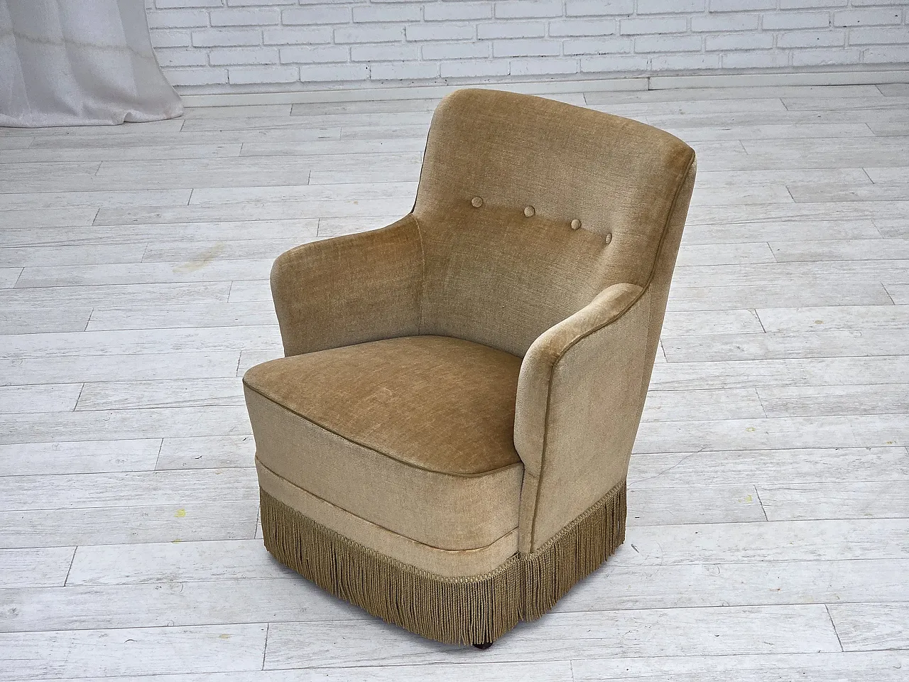 Danish armchair, light green velour, 1970s 17