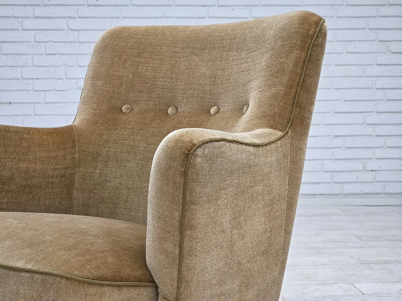Danish armchair, light green velour, 1970s 18