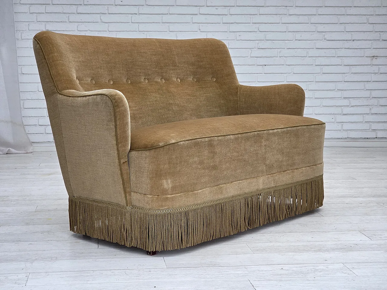 Danish 2-seater sofa, light green velour, 1970s 2