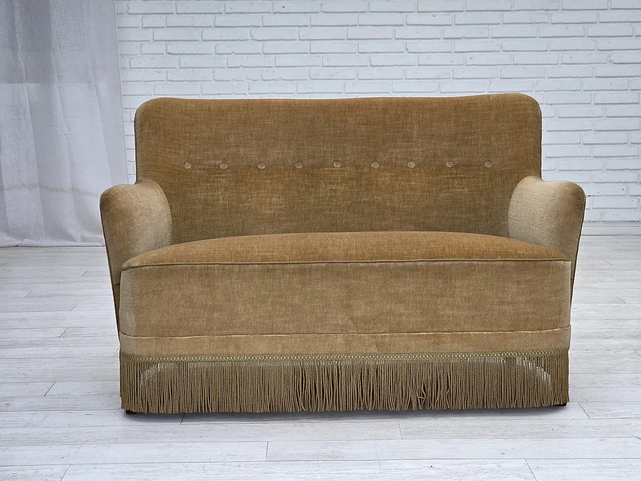 Danish 2-seater sofa, light green velour, 1970s 8