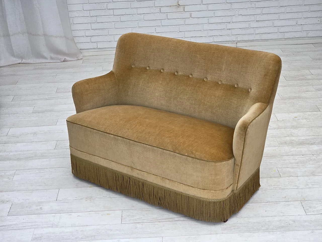 Danish 2-seater sofa, light green velour, 1970s 18