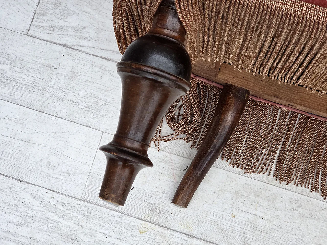 Danish 2-seater sofa, salmon pink velour, ash wood, 1930s 16