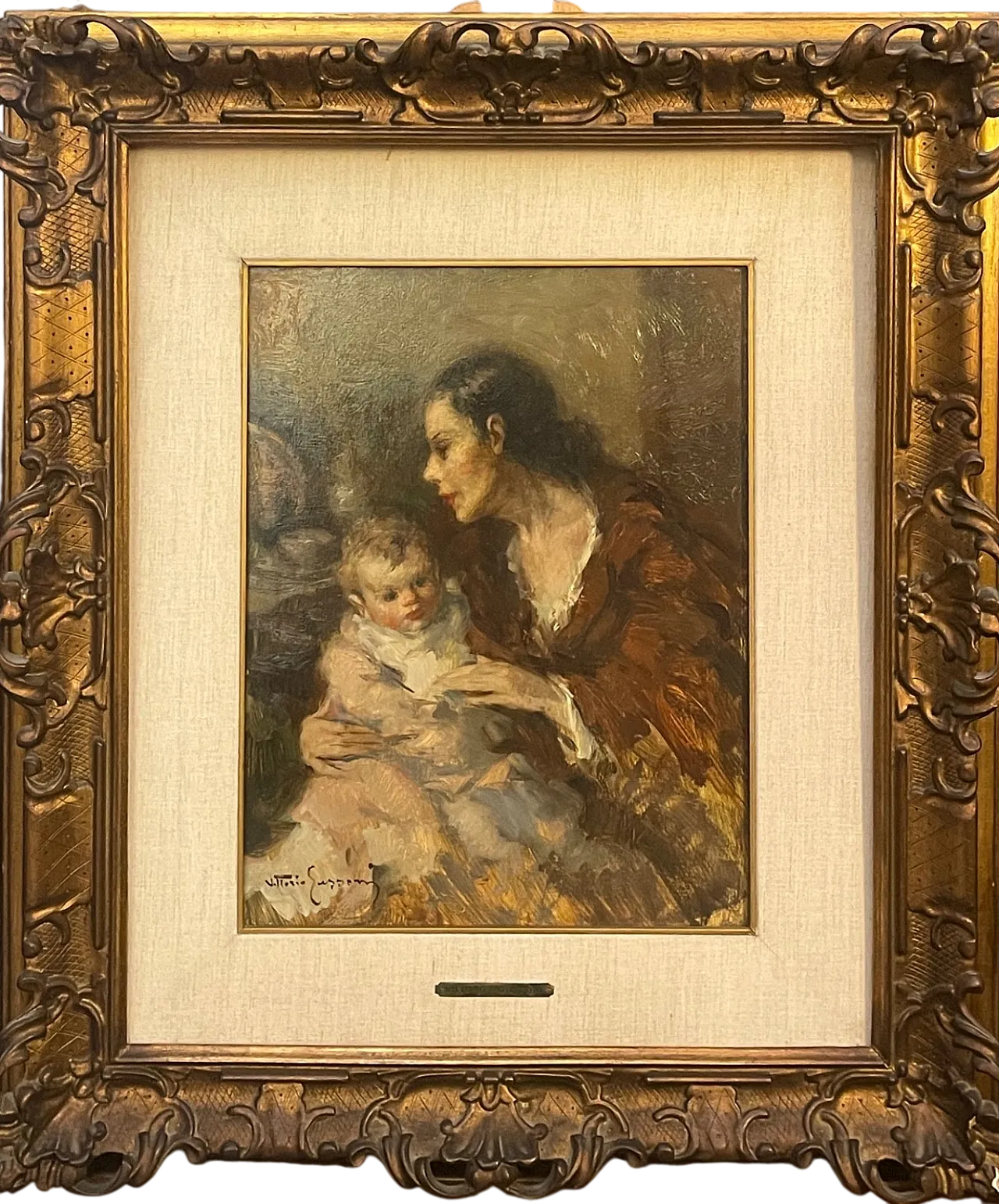 Maternità, dipinto olio su tavola di Vittorio Gussoni, '800 6