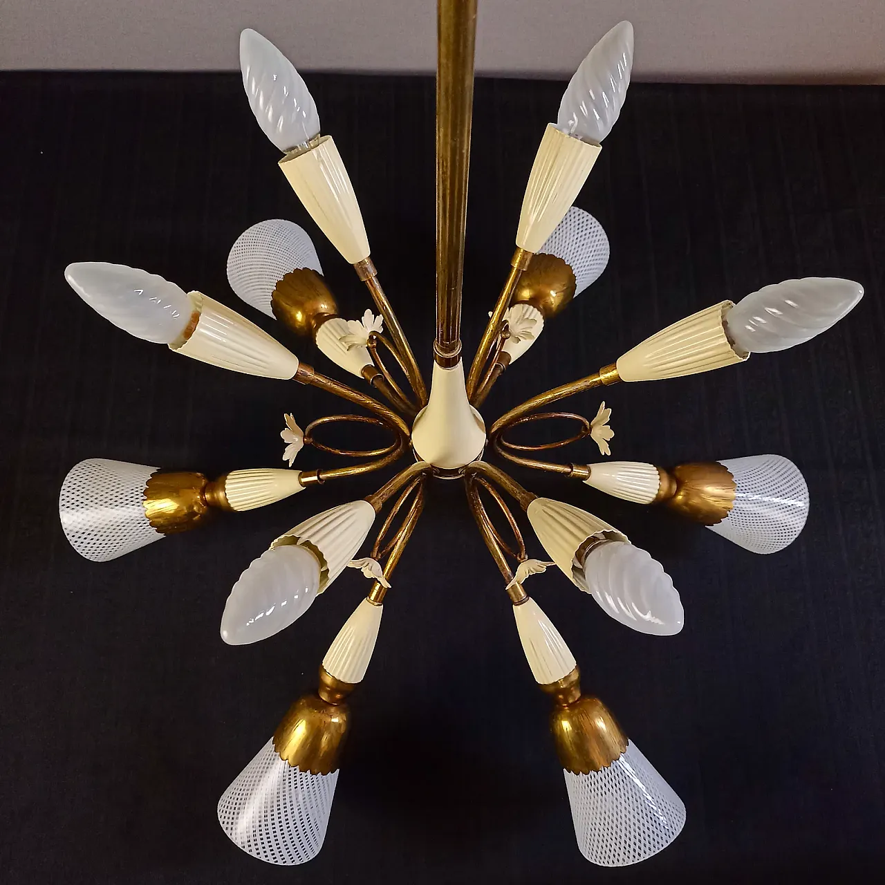 Reticello brass and Murano glass chandelier, 1950s 8