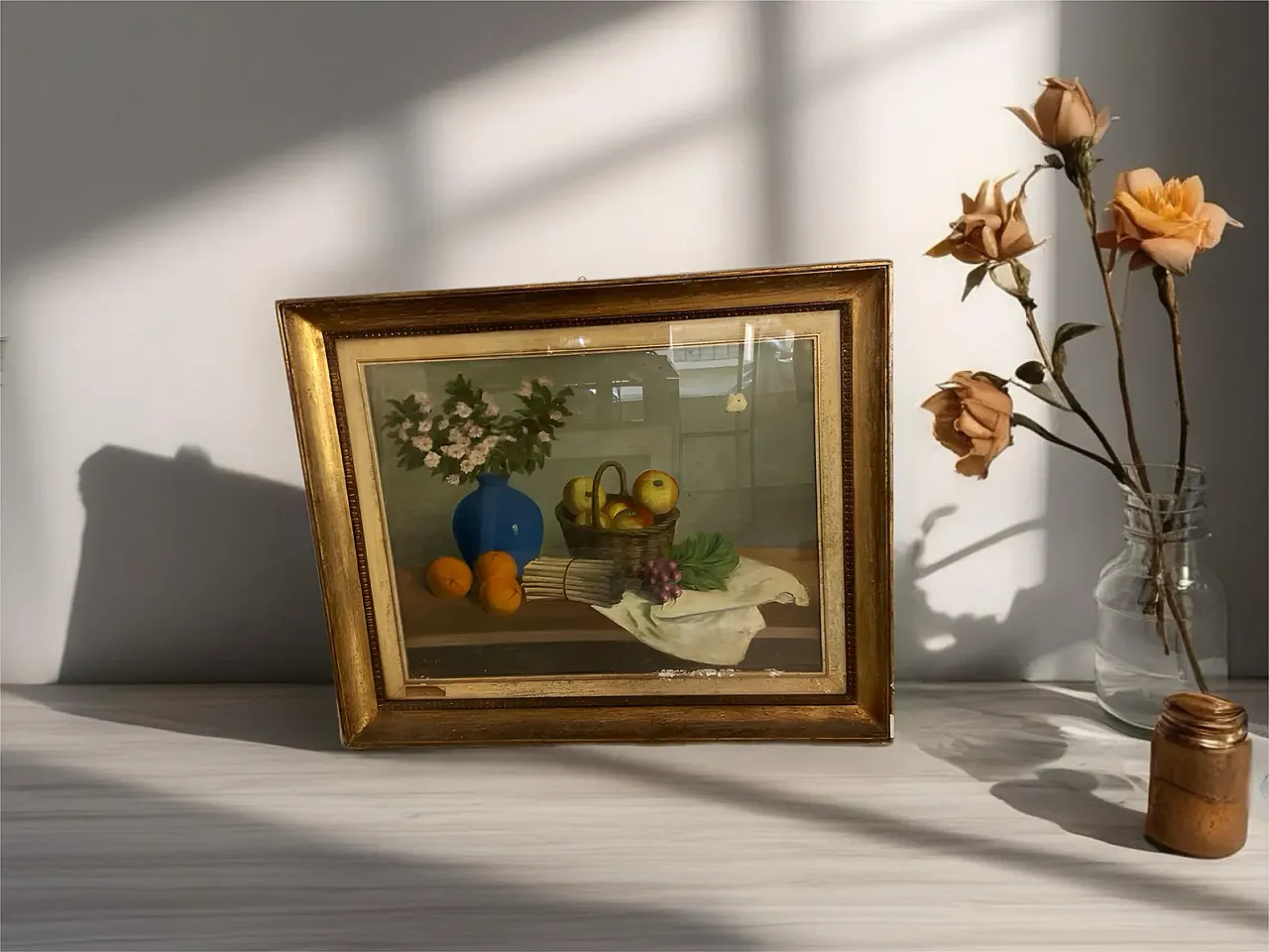 Dipinto a olio, natura morta con asparago, 1940s 7