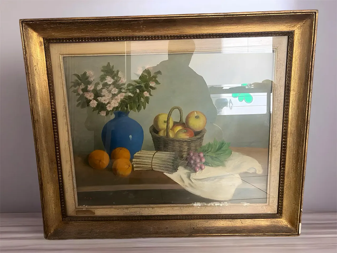 Dipinto a olio, natura morta con asparago, 1940s 8