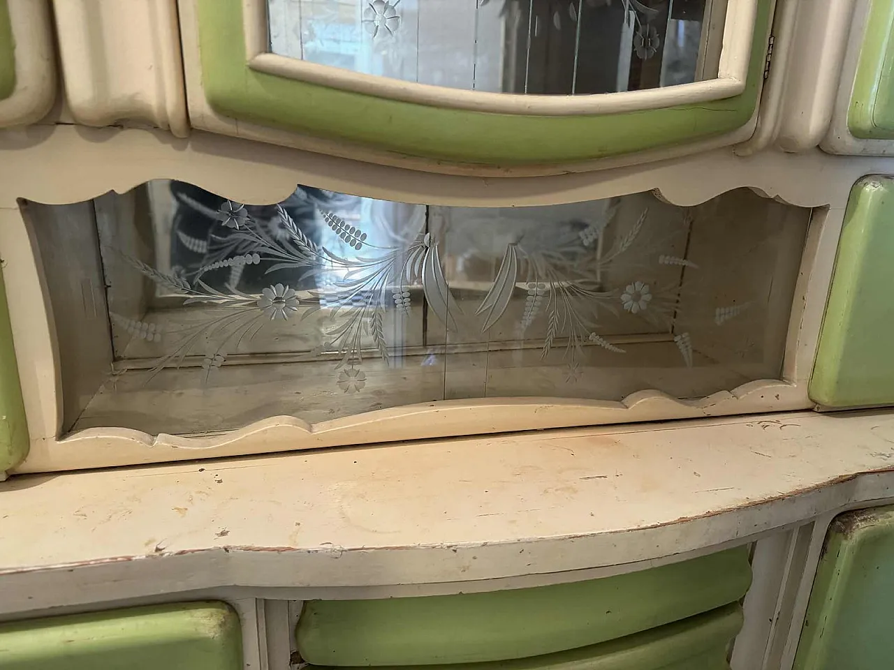 Mobile da cucina ungherese Art Déco con ante in vetro, anni '40 5