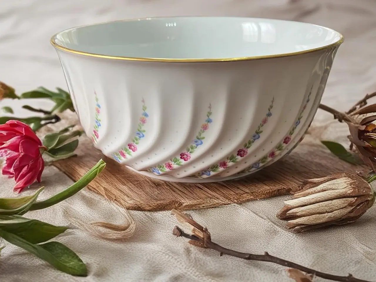 Richard Ginori porcelain tableware set with golden border, 1990s 6