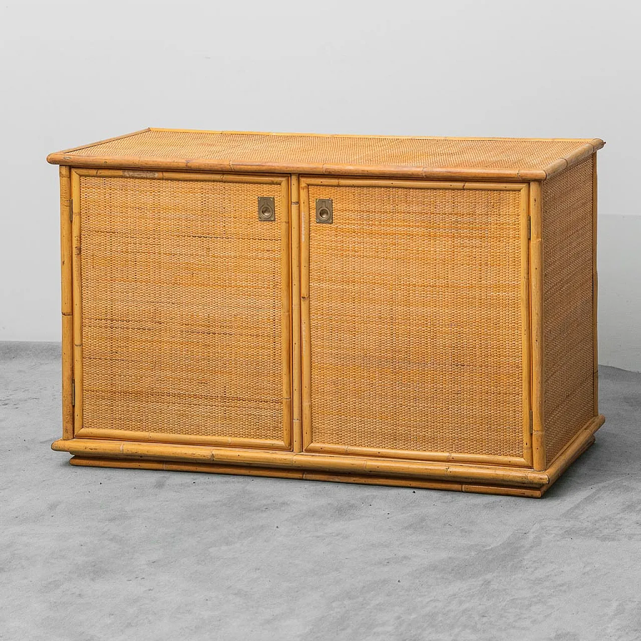 Sideboard cabinet in wood and bamboo, 1970s 1