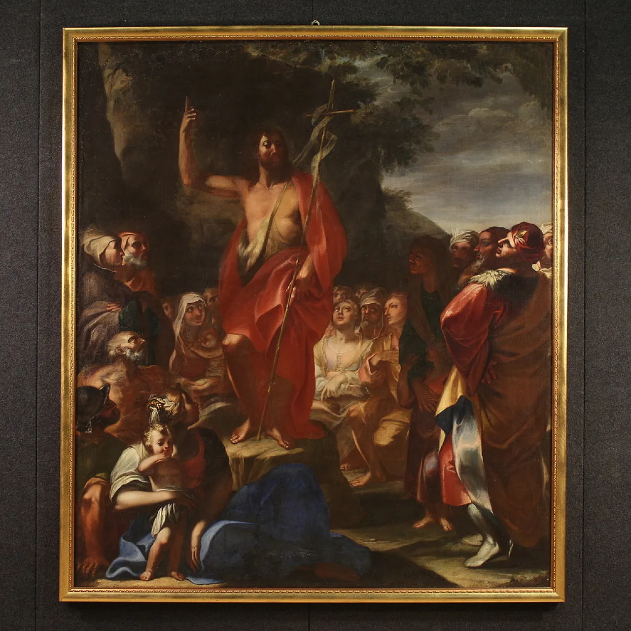 Italian painting Sermon of St. John, 17th century 1