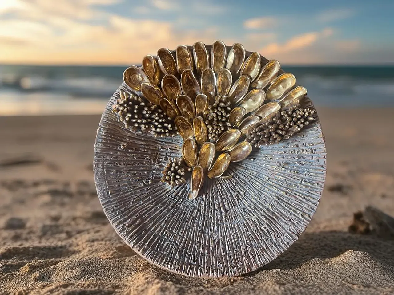 Gold plated centrepiece, clay and gold sculpture, 20th century 5