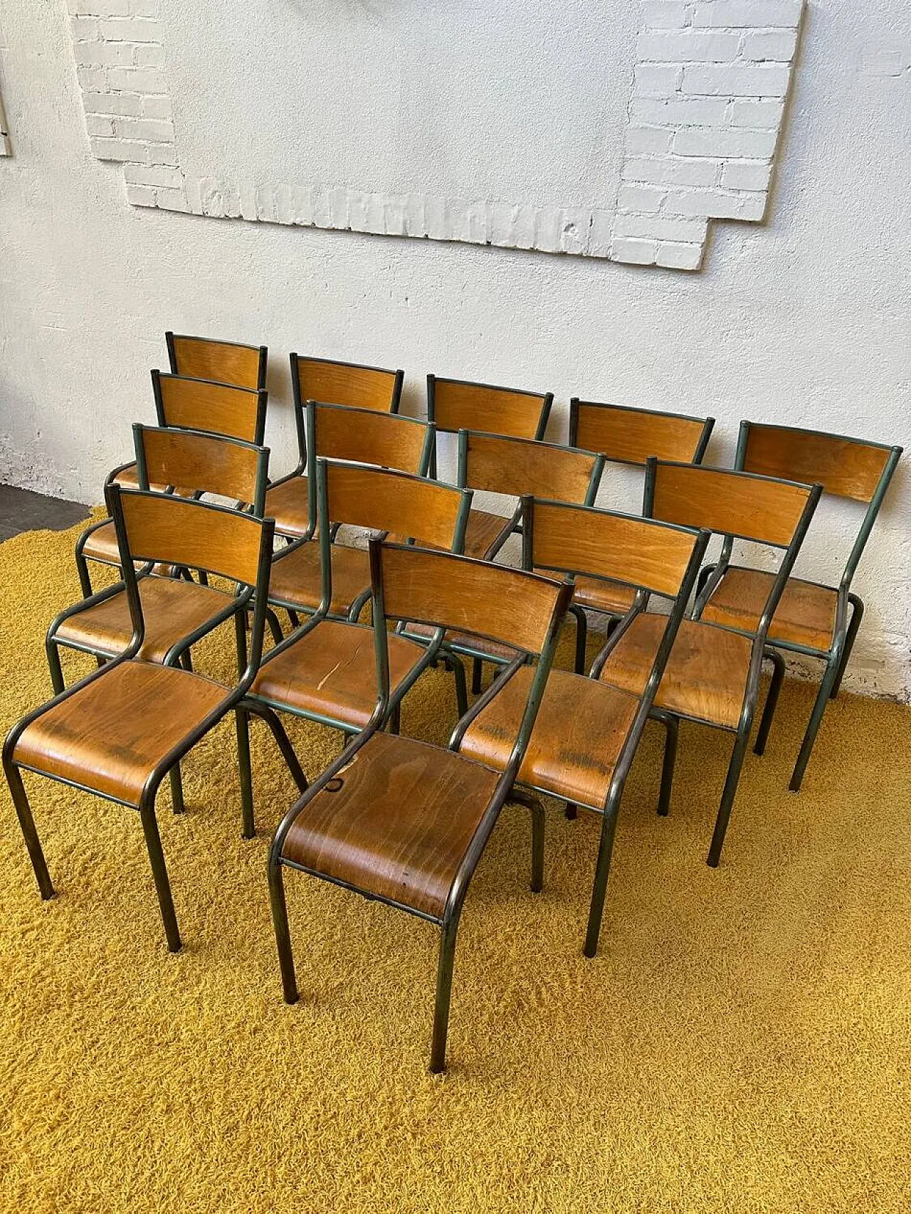 14 Sedie scolastiche in metallo verde, '900 2