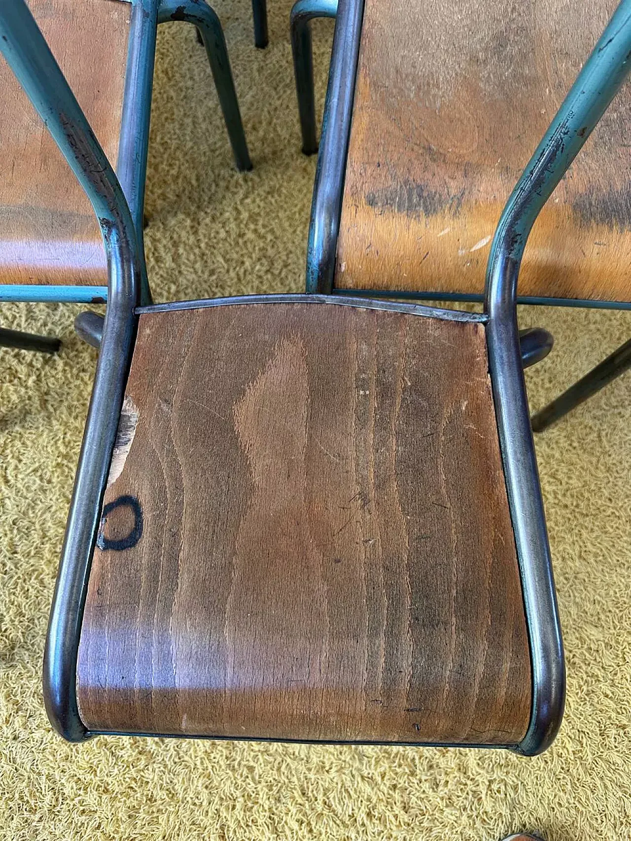 14 Sedie scolastiche in metallo verde, '900 3