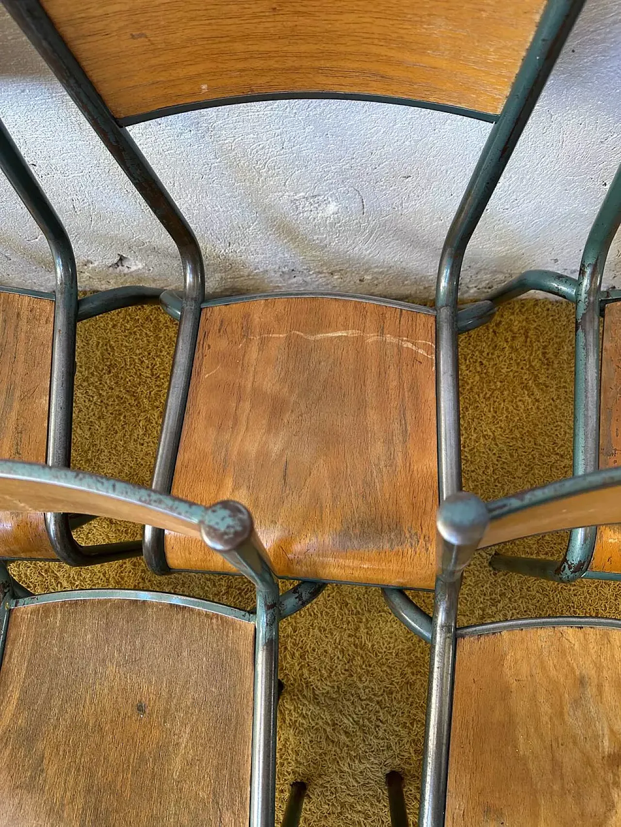 14 Sedie scolastiche in metallo verde, '900 4