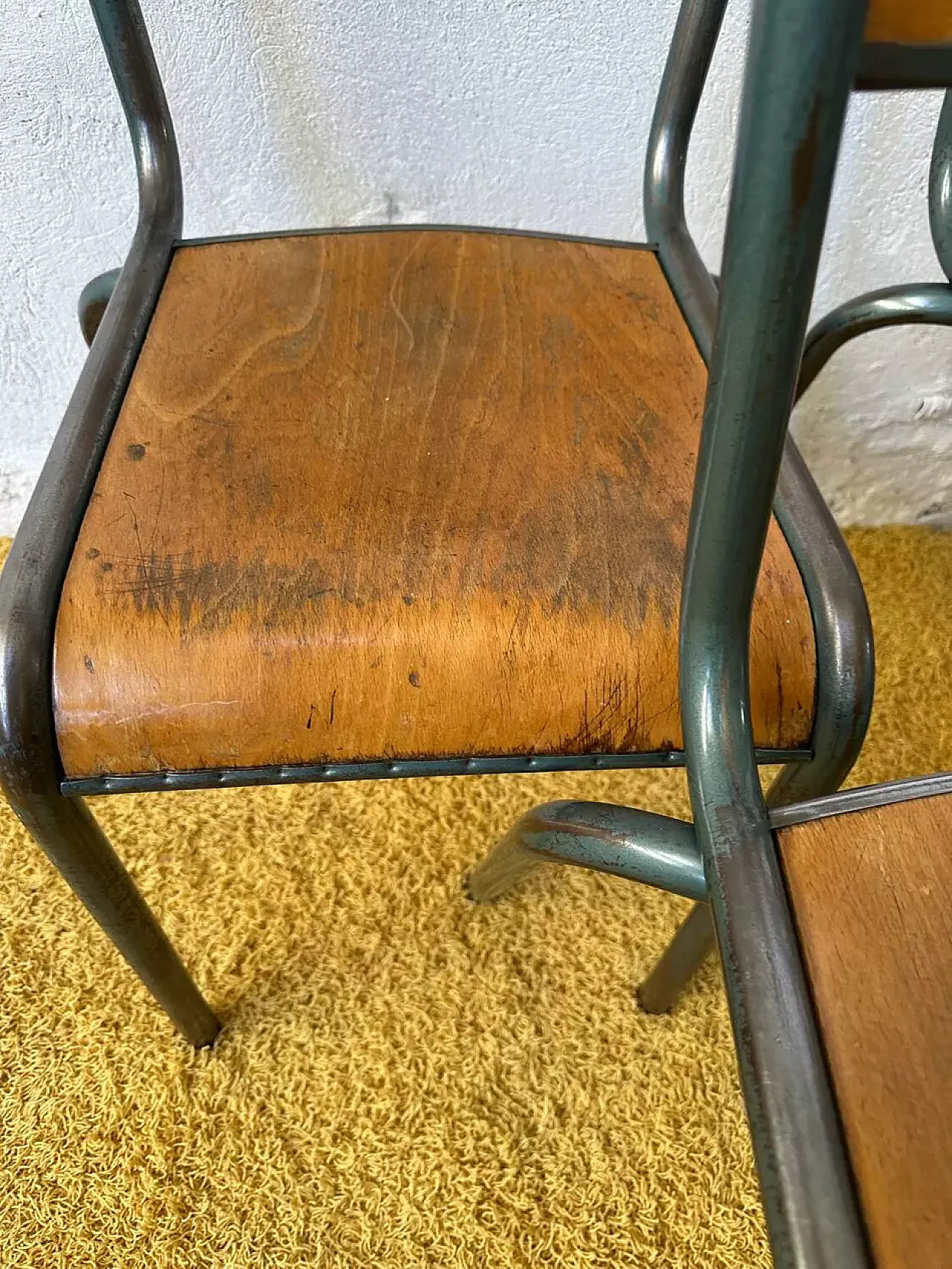 14 Sedie scolastiche in metallo verde, '900 5