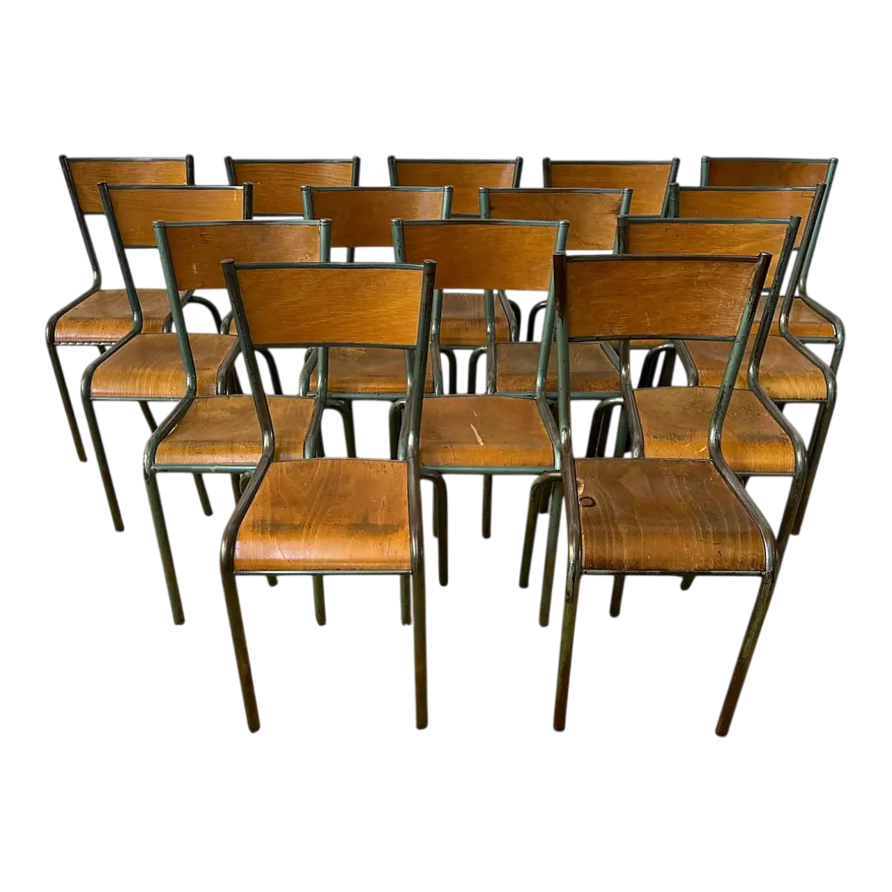 14 Sedie scolastiche in metallo verde, '900 8