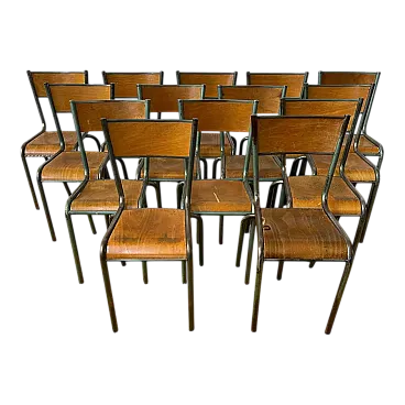 14 Sedie scolastiche in metallo verde, '900