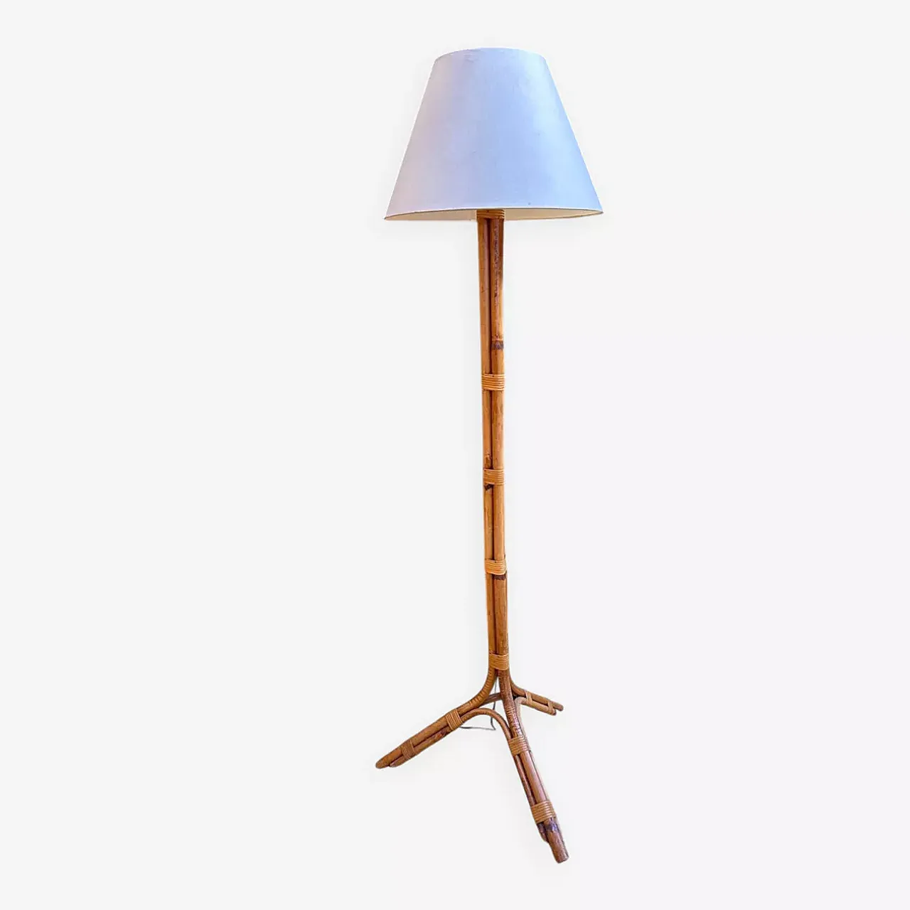 Floor lamp with rattan tripod, 1970s 1
