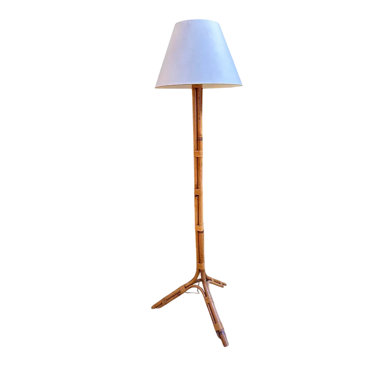 Floor lamp with rattan tripod, 1970s 15