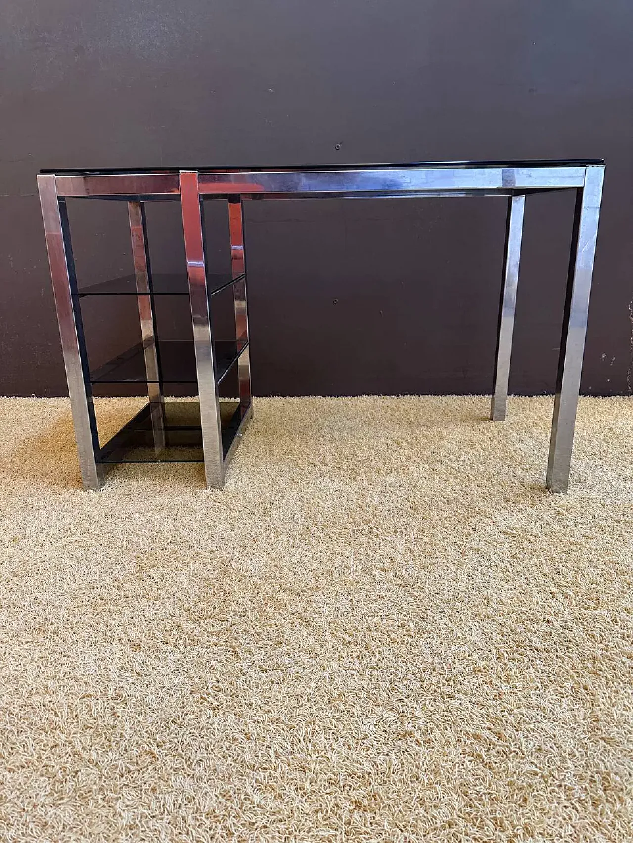 Desk in metal and smoked glass, 1970s 1