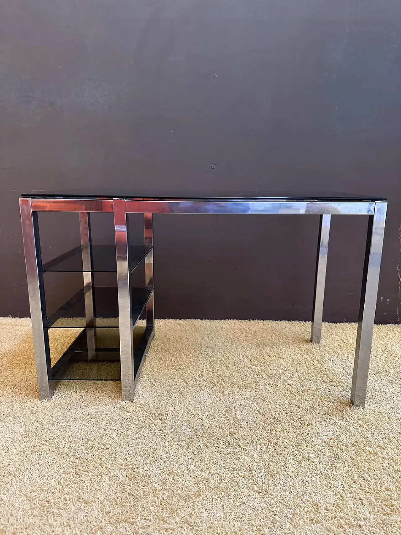 Desk in metal and smoked glass, 1970s 2