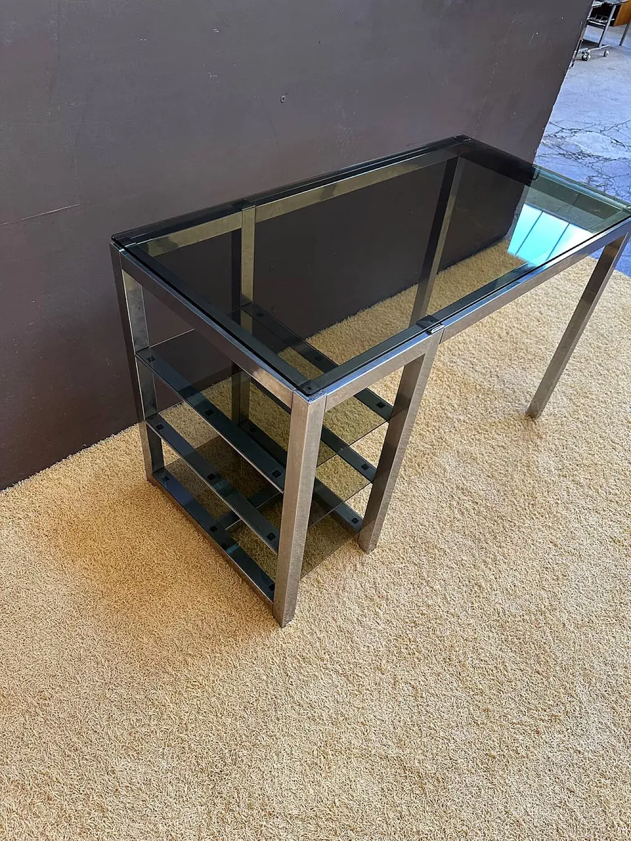 Desk in metal and smoked glass, 1970s 3