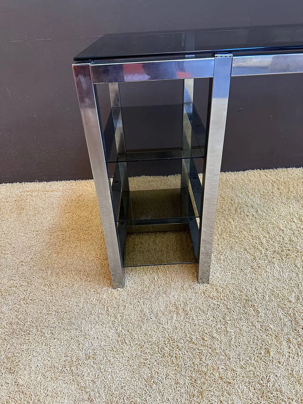 Desk in metal and smoked glass, 1970s 4