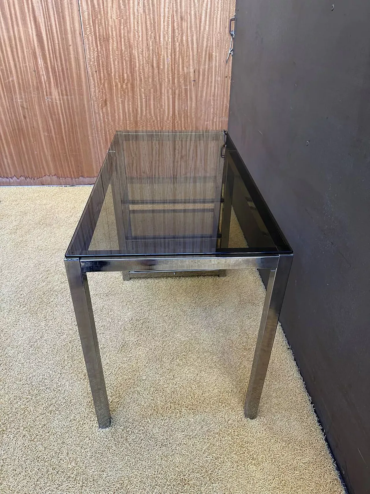 Desk in metal and smoked glass, 1970s 5