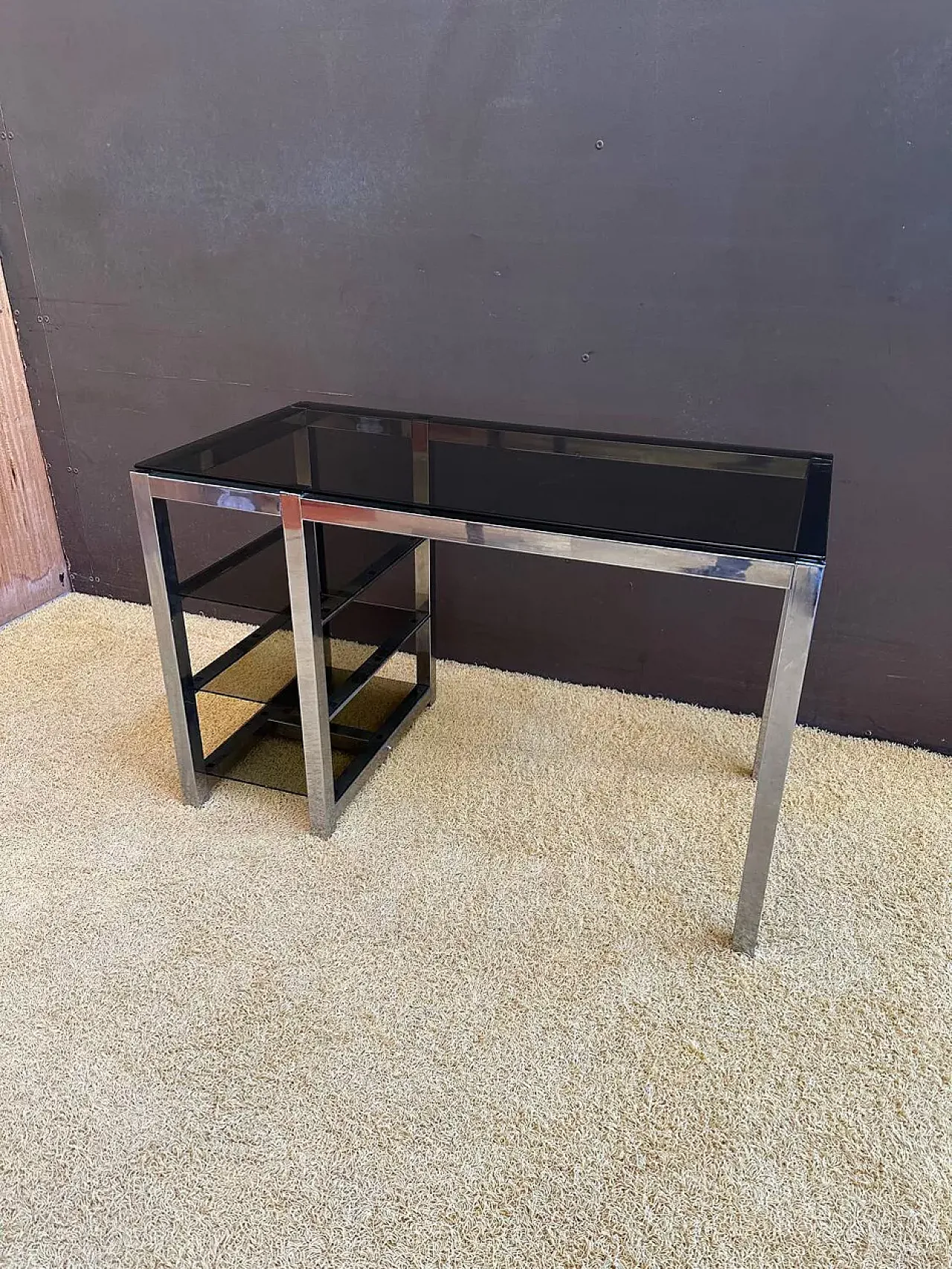 Desk in metal and smoked glass, 1970s 6