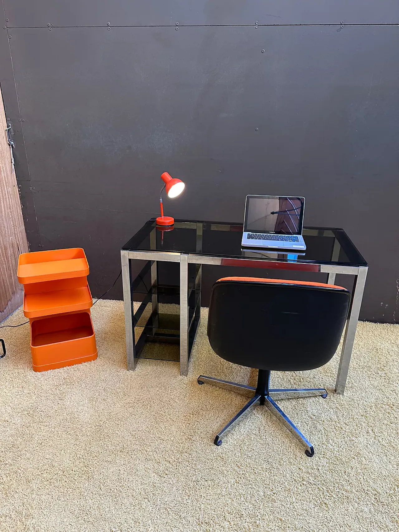 Desk in metal and smoked glass, 1970s 7